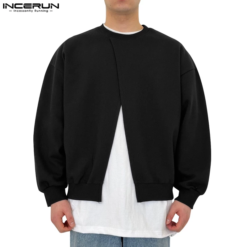 INCERUN Áo sweater Chui Đầu Dài Tay Xẻ Tà Trước Thiết Kế Đan Chéo Cho Nam