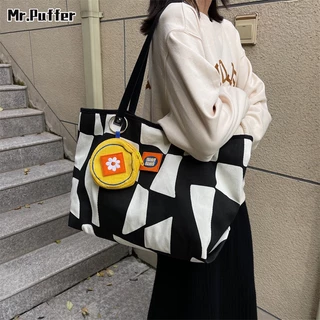 Mr.puffer Túi tote canvas Sức Chứa Lớn Phong Cách Mới Cho Học Sinh