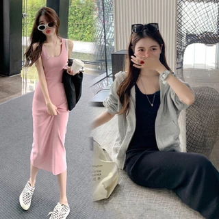 K Dệt Kim Đầm Nữ Thu Đông Phong Cách Mới Nguyên Chất Desire Phong Cách Suspender Váy Dài Slim-fit Ôm Hơn Nhìn Vest Váy