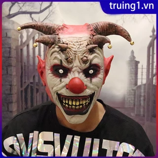 Mặt nạ chú hề kinh dị Halloween Mặt nạ cao su nguyên mặt đáng sợ có chuông Trang phục mặt nạ Joker Cosplay trang phục lạ mắt Đạo cụ dự tiệc Halloween Truing1