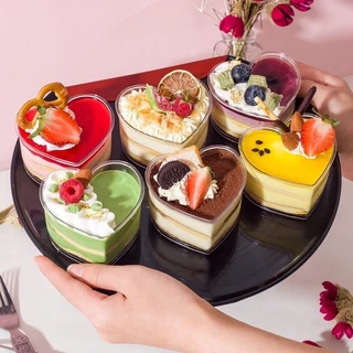 [Giá hủy diệt] Set 10/20/50 hộp nhựa trái tim đựng bánh mousse, tiramisu, kem, rau câu, pannacotta kèm nắp