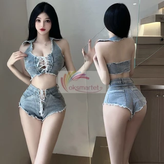 Ok Tình Yêu Thông Minh Nóng Gợi Cảm Denim Cảm Giác Gợi Cảm Đồ Lót Niềm Đam Mê Bộ Đồ Ngủ Tabard Đồng Nhất Cám Dỗ Giường Nóng Denim Bộ Đồ Lót