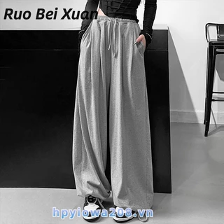 Quần harem RUO BEI XUAN lưng cao dáng rộng dây rút phong cách Âu Mỹ dành cho nữ