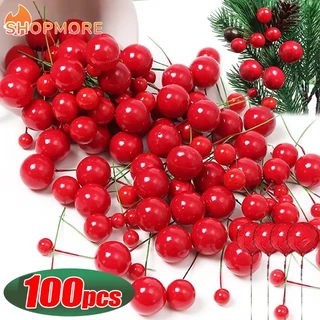 Set 150 Quả Mọng mini Bằng Nhựa Màu Vàng / Bạc / Đỏ / cherry Trang Trí Cây Thông Giáng Sinh diy