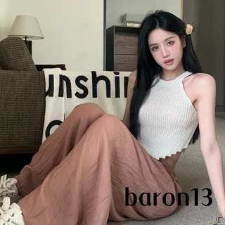 Xo8k-áo crop Top Dệt Kim Không Tay Màu Trơn Mùa Hè Đường Phố Cho Nữ