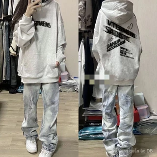 Áo Khoác Hoodie Dáng Rộng Màu Xám Nhạt Phong Cách retro Mỹ Thời Trang Xuân Thu Cho Nữ