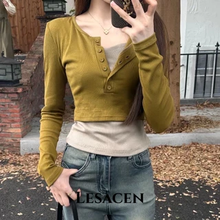 LESACEN Áo Len áo khoác cardigan Cổ điển Comfortable INS Thể thao WMY23C08QC 50Z231212