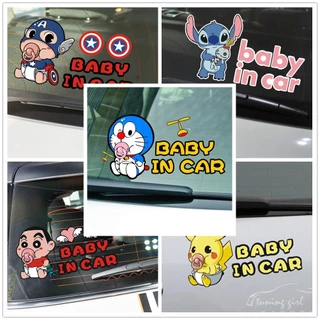 Tem decal  Baby in car size bự họa tiết dễ thương, sẵn keo, dán đuôi xe ô tô, nhiều mẫu đáng yêu để lựa chọn