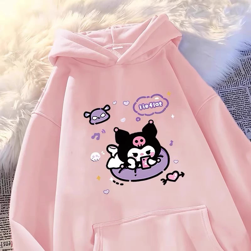 [polyester] Áo hoodie Tay Dài Dáng Rộng In Hình kuromi Hoạt Hình Sáng Tạo Thời Trang Xuân Thu Cho Nữ