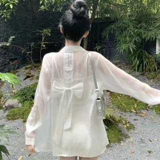 Áo Khoác Sơ Mi Chiffon Tay Dài Dáng Rộng Phong Cách Thời Trang Retro Dành Cho Nữ Có Size Lớn