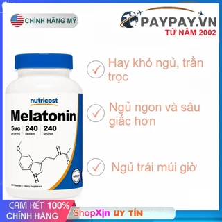 Viên uống hỗ trợ Ngủ ngon Nutricost Melatonin 5mg 240 Viên Cao cấp của Mỹ