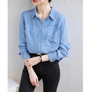 Áo Sơ Mi denim Tay Dài Dáng Rộng Phong Cách Thời Trang retro Cho Nữ