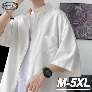 Áo Sơ Mi Trơn Tay Ngắn Dáng Rộng Có size m-5xl Thời Trang Dành Cho Nam Giới