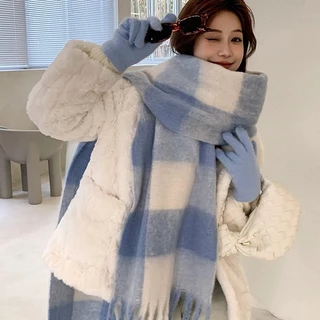 Khăn Choàng Len Cashmere Sọc Ca Rô Hình Cá Ngựa Cầu Vồng Ấm Áp Dễ Phối Đồ Thời Trang Thu Đông Cho Nữ