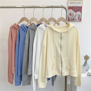 5 màu sắc🥰 Áo Khoác Cardigan Có Nón Dáng Rộng Màu Trơn Phối Khóa Kéo Thời Trang Mới Cho Nữ