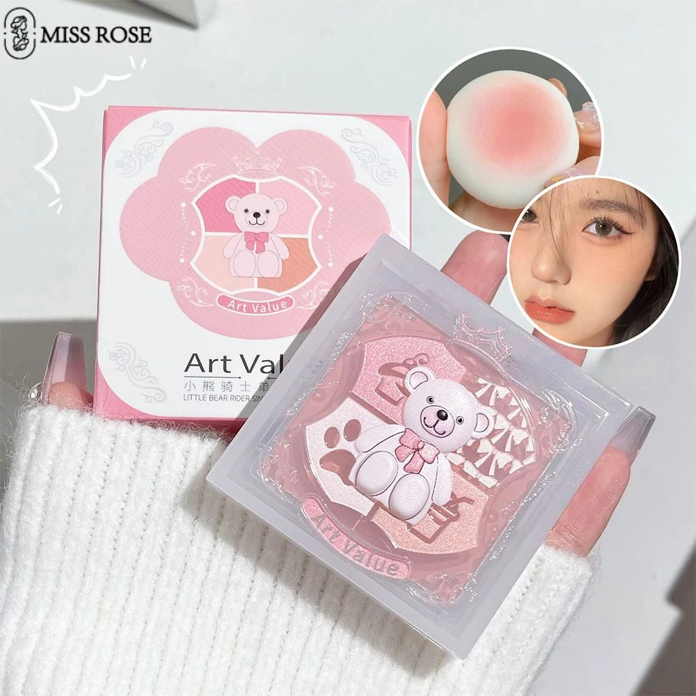 Miss Rose Art Value Bear Knight Monochrome Phấn Má Hồng Có Sắc Tố Cao Mềm Mại Không Thấm Nước Phấn Má Hồng Có Sắc Tố Tự Nhiên Trang điểm Mặt Không độc Hại