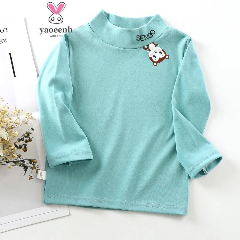 【YAOEENH】Áo Nhung Tay Dài Cổ Vừa 90-150cm In Họa Tiết Hoạt Hình Phong Cách Hàn Quốc Thời Trang Thu Đông Cho Bé Trai Và Gái