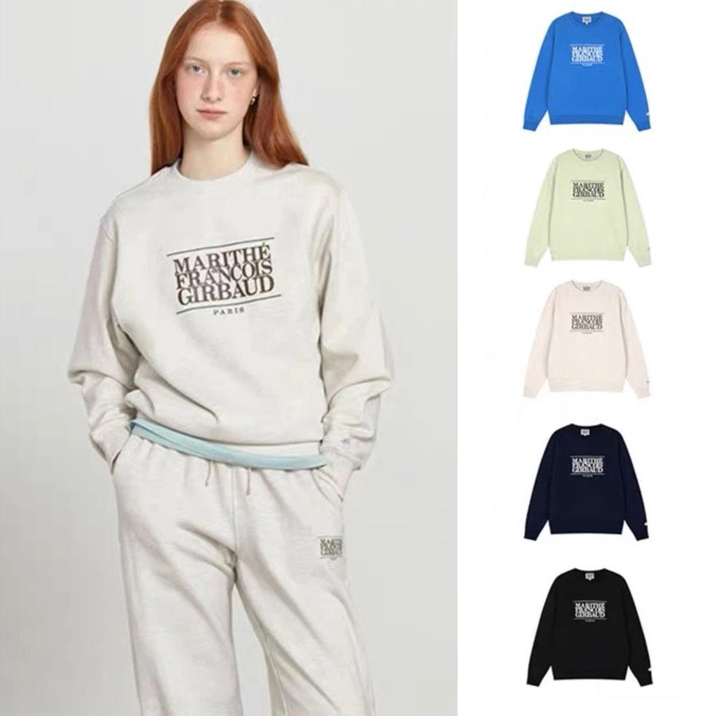 Marithe Áo sweatshirt Cổ Tròn Dáng Rộng In Chữ Đơn Giản Cổ Điển Thu Đông Dành Cho Nam Nữ