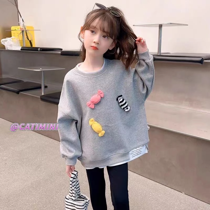 Catimini Áo sweatshirt Tay Dài Màu Xám Dáng Rộng Cỡ Lớn Thời Trang Cho Bé Gái