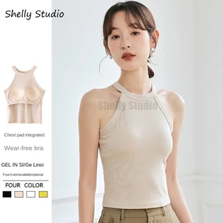 S-xl nữ chất lượng cao 2 trong 1 áo yếm hai dây có ren với đệm ngực áo ngực trên không tay