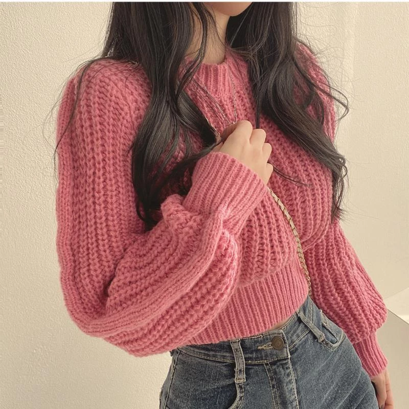 Áo sweater Dệt Kim Cổ Tròn Kiểu Hàn Quốc Thời Trang Mùa Thu Cho Nữ