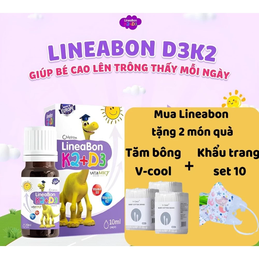 (TẶNG 2 QUÀ) LINEABON D3K2 - CHO CON NGỦ NGON, TĂNG CHIỀU CAO VƯỢT TRỘI