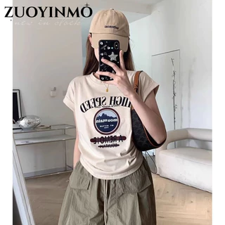 ZUOYINMO áo phông áo thun nữ croptop baby tee thời trang Minimalist phổ biến Casual WMY2410BET 3Z240119