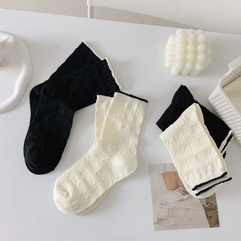 Tất Cao Cổ, Vớ Cao Cổ Nữ Đen Trắng Chất Liệu Vải Cotton Co Giãn Phong Cách Nhật Bản