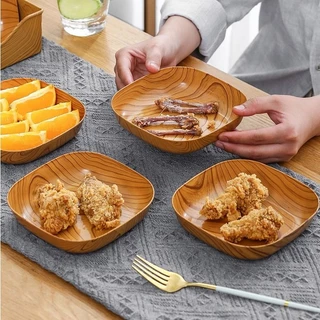 Đĩa nhựa vân gỗ đựng đồ ăn nhẹ, ăn vặt đa năng phong cách Nhật Bản 14/20cm