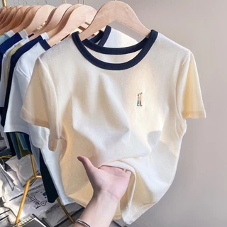 Áo baby tee thun ôm body nữ vải cotton tổ ong tay ngắn thêu tình nhân thời trang mùa hè Ma040