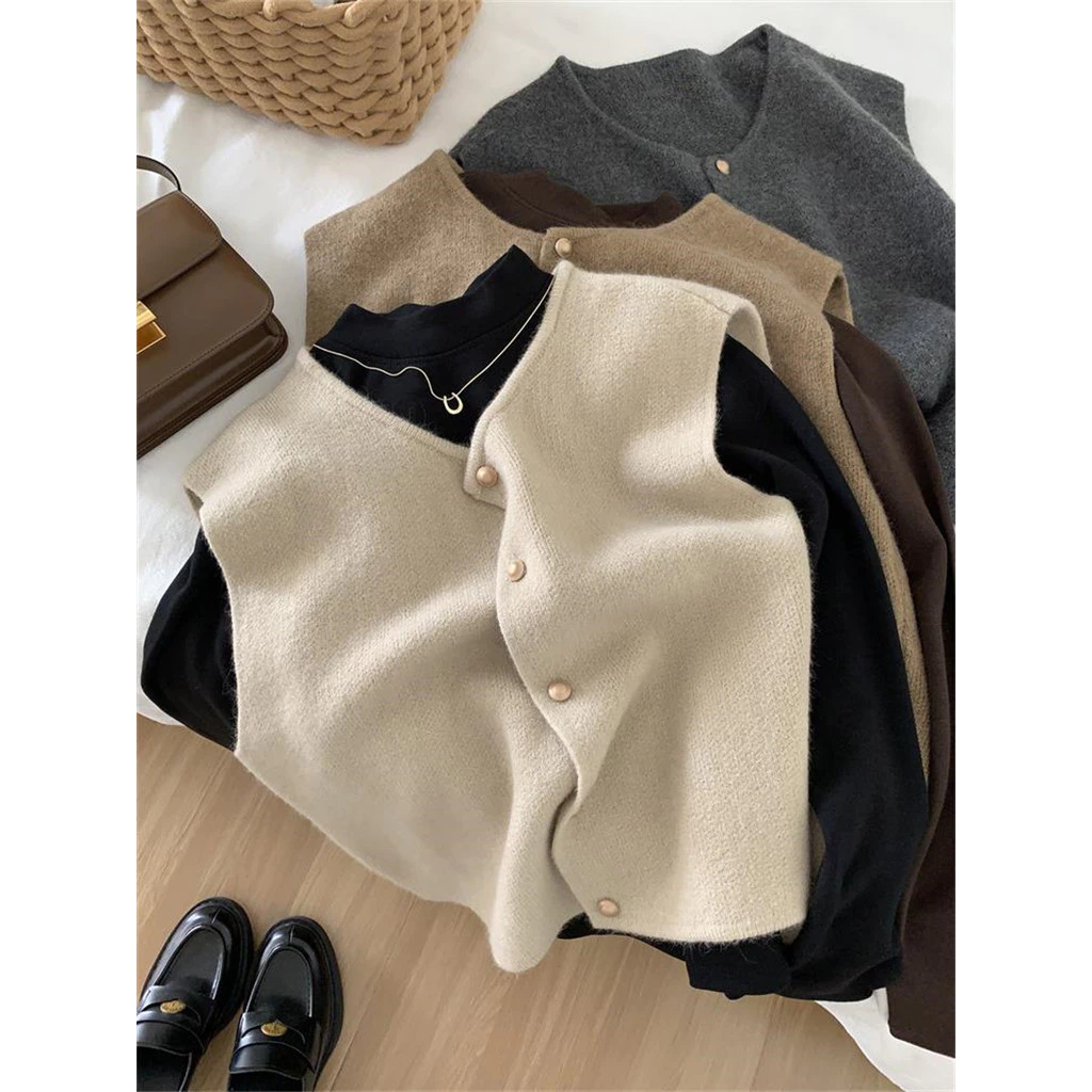 YAYUAN Retro Cổ Tròn Dệt Kim Áo Vest Nữ Rời Phong Cách Hàn Quốc Phù Hợp Với Nhẹ Nhàm Hơn Nhìn Nằm