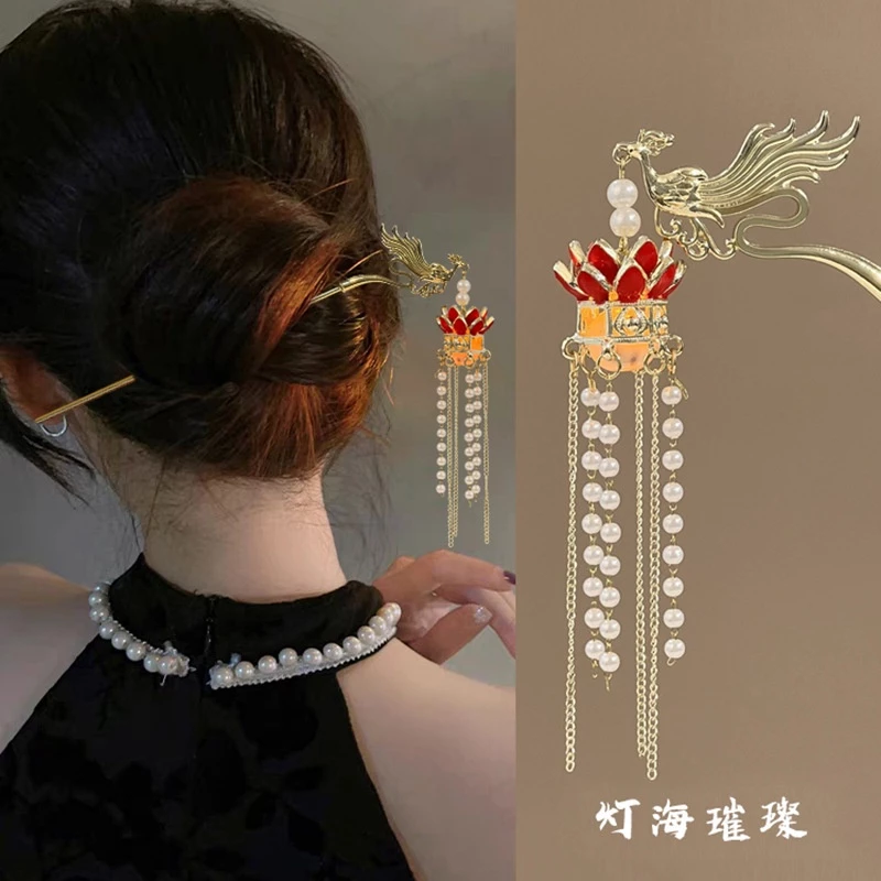 Trâm Cài Tóc Kim Loại Hình Chim Phượng Hoàng Màu Dạ Quang Kiểu Cổ Điển Dễ Phối Đồ Cho Bạn Gái