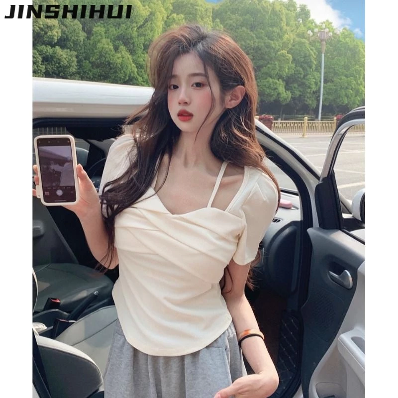 JINSHIHUI áo phông áo thun nữ croptop baby tee Cổ điển thời trang Hàn Phong Popular WTX23A0SSQ 1Z240104