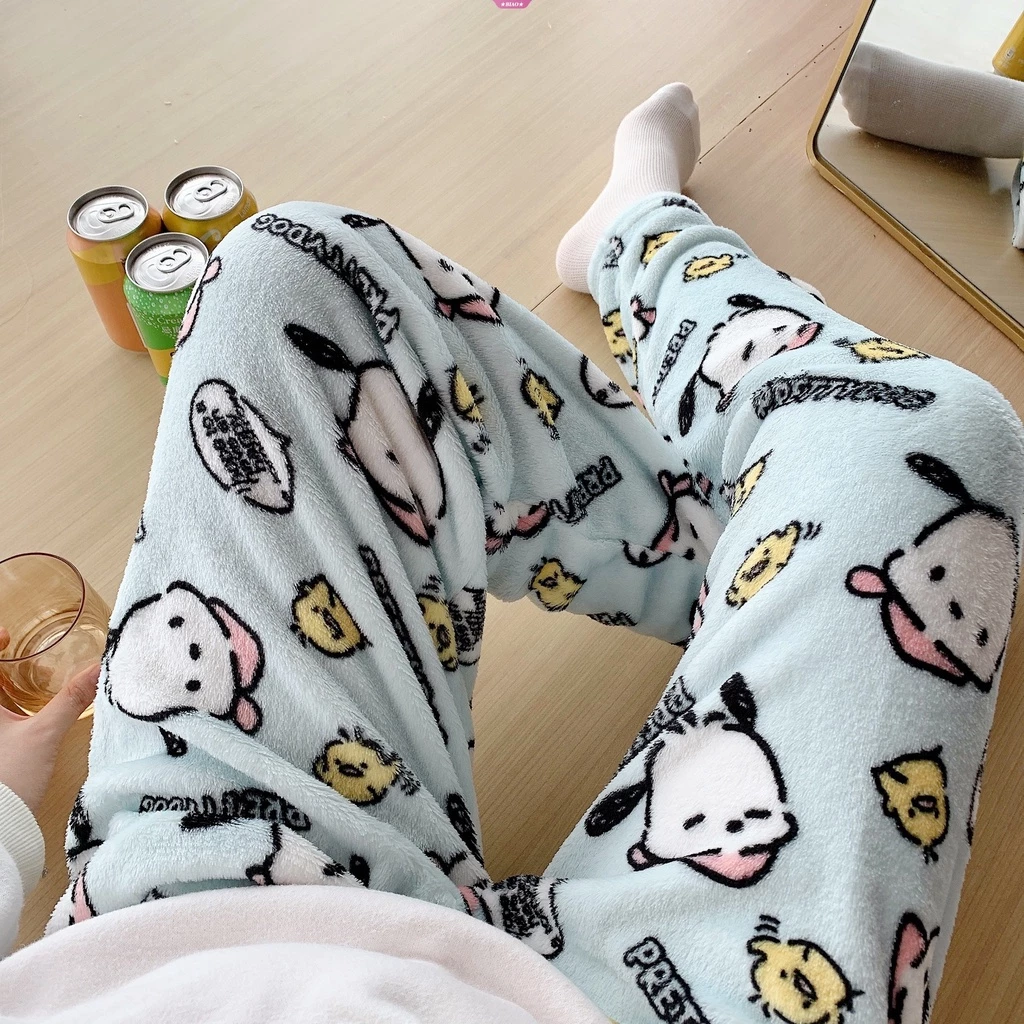 Kawaii sanrio pochacco Quần Ngủ Vải Bông Dày Mềm Mại Họa Tiết Hoạt Hình Dễ Thương Giản Dị Dành Cho Bạn Nữ [bk]