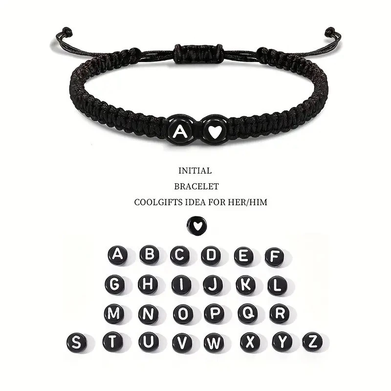 Vòng Tay Dây Thừng Mặt 26 Chữ Cái A-Z Có Thể Điều Chỉnh Dành Cho Cặp Đôi