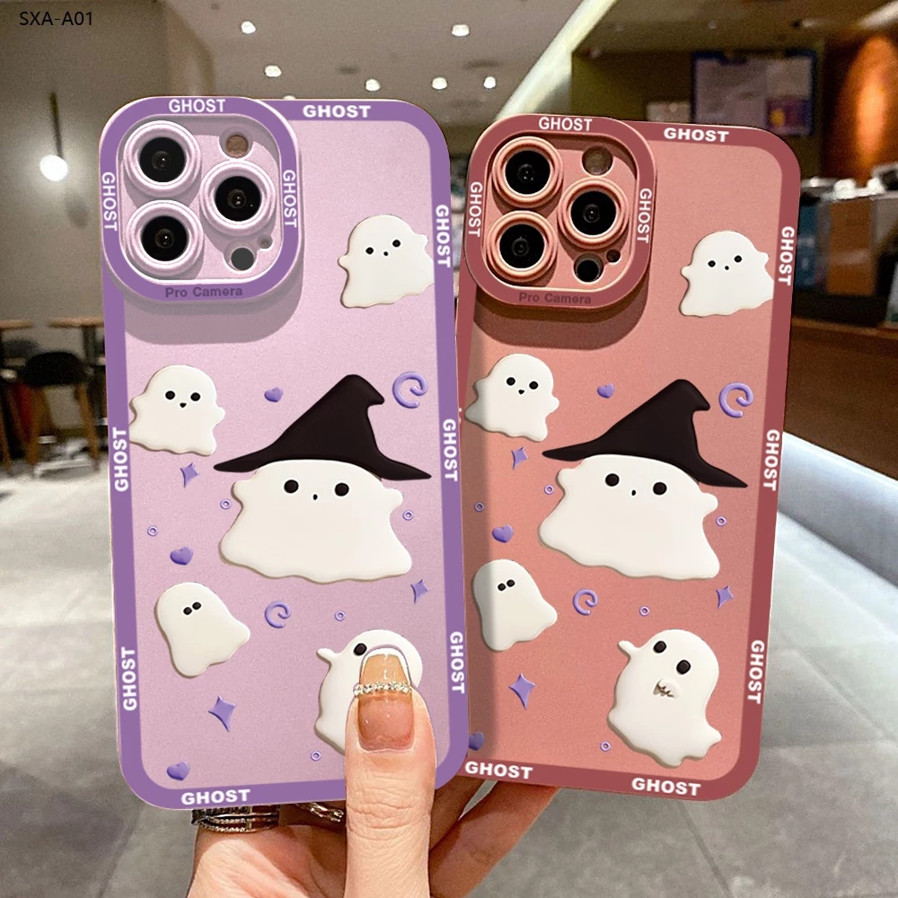 Samsung Galaxy A01 A70 A72 A6 A7 A9 A9S Plus 2018 5G Cho Ốp lưng điện thoại In Hình Cartoon Ghosts Thicken