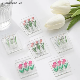 Kẹp Giữ Tài Liệu / Giấy Ghi Chú Bằng Acrylic Trong Suốt Hình Hoa Tulip Dành Cho Nữ Sinh / Văn Phòng