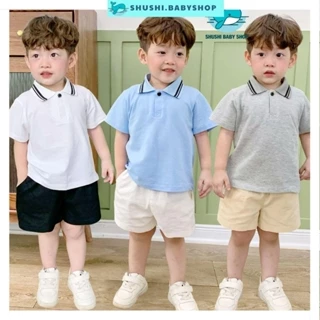 Set phối bộ polo bé trai áo thun polo màu trắng hoặc quần sooc đùi kaki linen 1 đến 7 tuổi SHUSHI