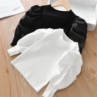 Áo Thun cotton Tay Dài Phồng Thời Trang Hàn Quốc Mới Cho Bé Gái