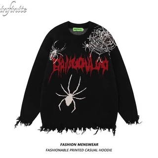 Áo sweater Dệt Kim Dáng Rộng In Họa Tiết Phong Cách hip hop Đường Phố Mỹ Cho Nam