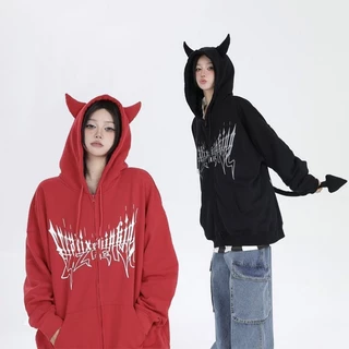 Áo Khoác hoodie Có Khóa Kéo In Hình Đuôi Quỷ Thời Trang Cho Nữ