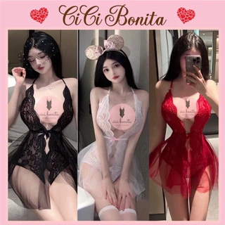 Đồ lót sexy, bộ đồ ngủ bodysuit liền thân ren siêu sexy xẻ ngực, dáng xòe gợi cảm quyến rũ CB50 CICI BONITA HCM