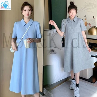 Mom&Kid Ready Stock Đầm Bầu Tay Ngắn Cổ polo Phong Cách Mới Thời Trang Mùa Hè