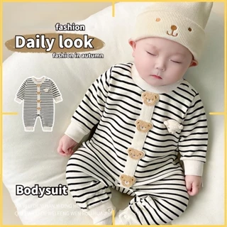 Mới Bộ Áo Liền Quần Tay Dài Bằng cotton In Họa Tiết Gấu Hoạt Hình Dễ Thương Thời Trang Xuân Thu Phong Cách Hàn Quốc Cho Bé Trai Và Gái 0-24 Tháng Tuổi