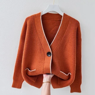 2023 Mới Dệt Kim Cardigan Nữ Mùa Xuân Bên Ngoài Rời Lười Phong Cách Màu Trơn Áo Len Áo Khoác Ngoài Nữ Thu Đông