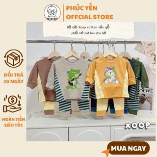 Đồ Mặc Bộ dài tay XOOP cotton xược kẻ phối in họa tiết dễ thương cho bé (10-20kg) XD58,Đồ bộ thời trang