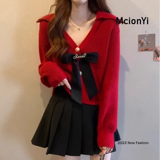 Mcionyi Áo Khoác cardigan Dệt Kim Tay Dài Cổ Chữ v Dễ Phối Đồ Thời Trang 2024 Phong Cách Kiểu Pháp Cho Nữ