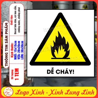 Tem Decal Cảnh Báo DỄ CHÁY, Theo Tiêu Chuẩn Quốc Gia TCVN 6707 - 2009,Hazardous wastes, Decan Chống Nước, Chống Phai