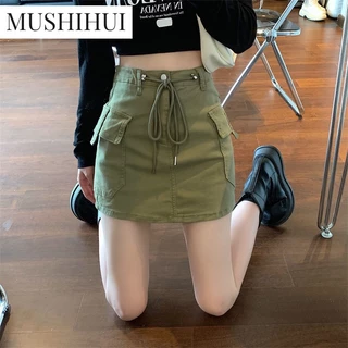 MUSHIHUI  Chân Váy bò jean chân  váy chữ a  American retro style 2023 NEW 071815 Thời trang Stylish fashion Comfortable A23M0H8 36Z230909