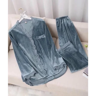 M839 Pijama nhung trơn dáng mặc nhà cho nữ - Bộ ngủ nhung cao cấp hàng quảng châu